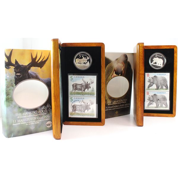 2004 $5 & $8 Fine Silver Coin and Stamp Sets. 2pcs. (Tax Exempt)