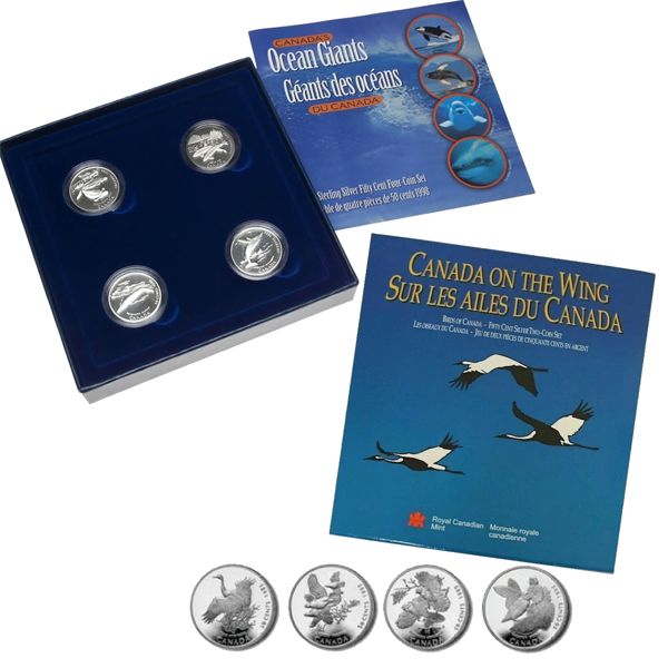 1995-1998 50-cent 4-piece Sterling Silver Sets. 2pcs.