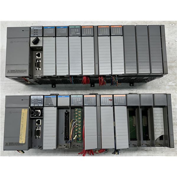 Lot of (2) Allen Bradley #1746-A10 SLC 500 10-Slot Rack w/ #1746-P1 Power Supply & Modules