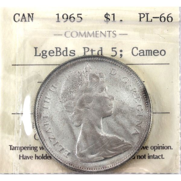 Silver $1 1965 Large Beads Ptd 5 ICCS PL66 Cameo *Rare* 