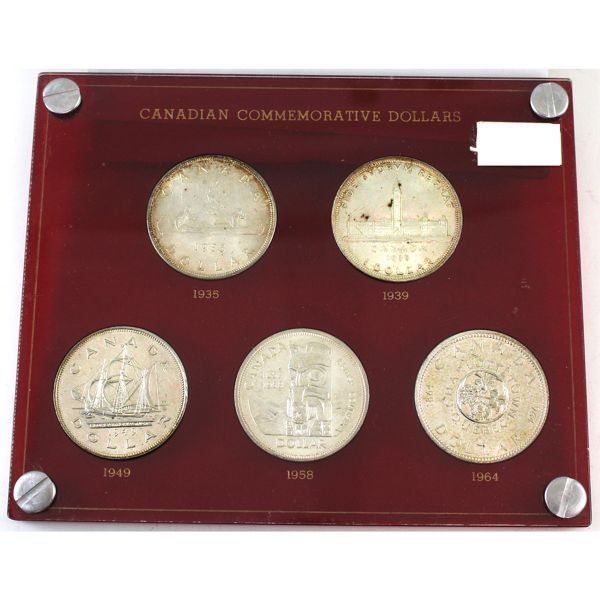 1935-1964 Canadian Commemorative Silver Dollars in Vintage Holder.