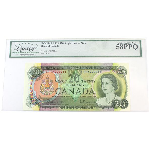 BC-50aA 1969 $20 *EM Legacy AU58 PPG Beattie-Rasminsky Replacement SN: *EM3224411