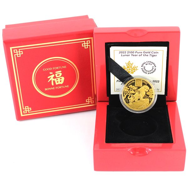 2022 $100 Lunar Year Of The Tiger Pure Gold Coin. (Tax Exempt) 