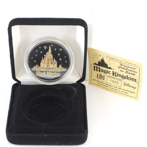 Rare! Hong Kong Disney Magic Kingdom 1oz .999 Silver Medallion w/ 24kt Gold Highlights (Tax Exempt)