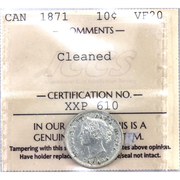 10-cent 1871 ICCS VF20 (Cleaned)