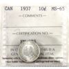 Image 1 : 10-cent 1937 ICCS MS65 