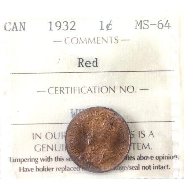 1-cent 1932 ICCS MS64 Red
