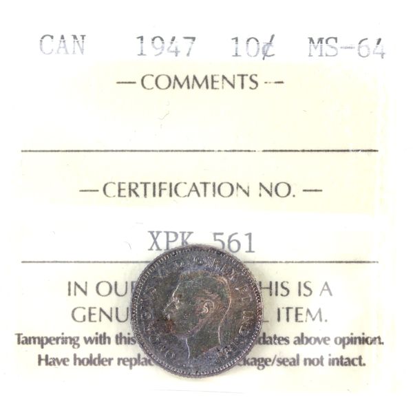 10-cent 1947 ICCS MS64 