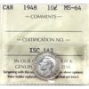 Image 1 : 10-cent 1948 ICCS MS64 
