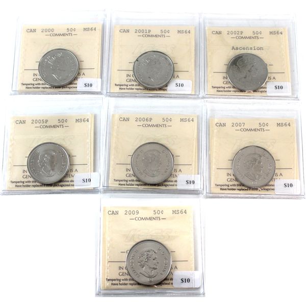 50-cent 2000-2009 ICCS MS64. 7pcs. 