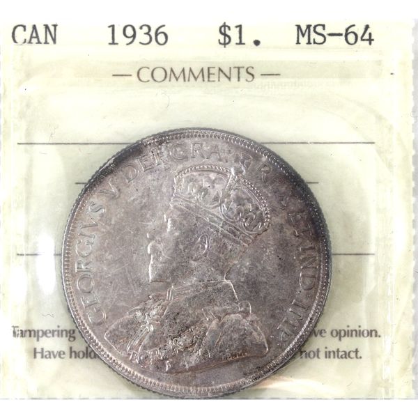 Silver $1 1936 ICCS MS64 