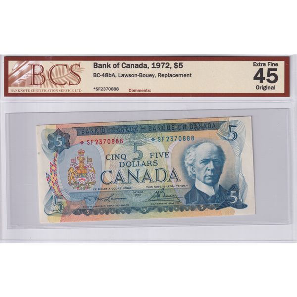 BC-48bA 1972 $5 BCS EF45 Original Lawson-Bouey, Replacement SN: *SF2370888