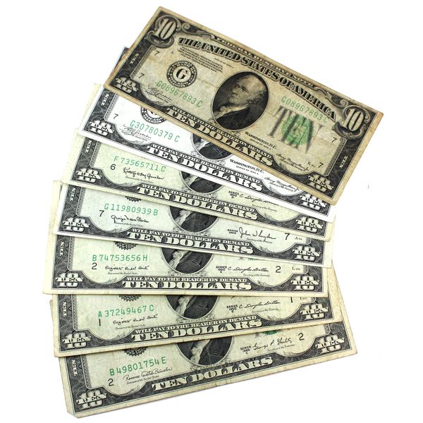7x USA 1934-1969 $10 Bulk Collection of USA Banknotes. 7pcs. 