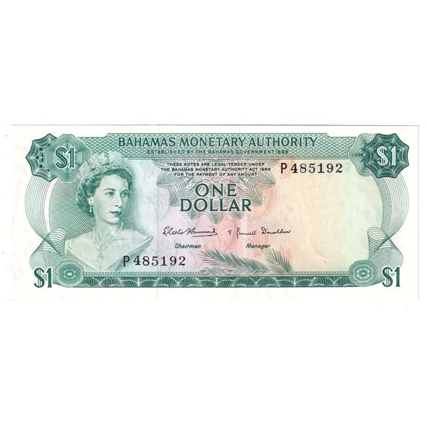 Bahamas 1968 Pick-27a Bahamas Monetary Authority $1 AU SN: P485192 