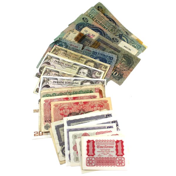 Austria Mixed Denomination 1912-1986 Bulk Collection of Various Banknotes. 36pcs.