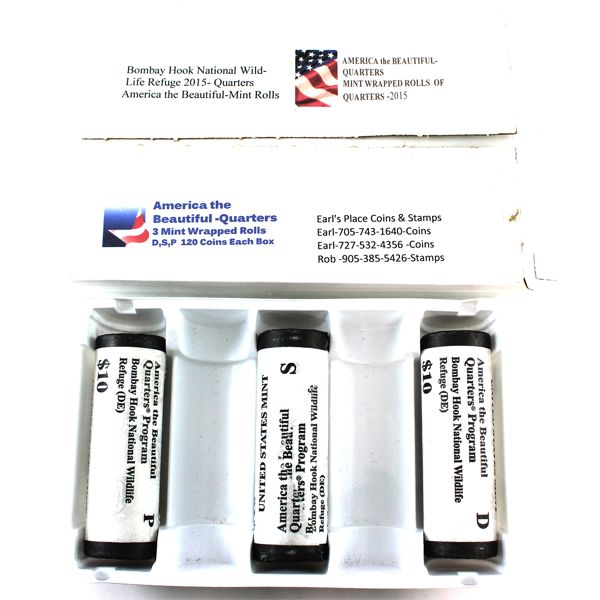 USA 2015 America The Beautiful-Bombay Hook National Wildlife Refuge Quarter Rolls of 40pcs. 