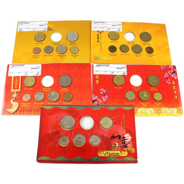 Singapore 2000-2004 Uncirculated Mint Sets. 5pcs. 