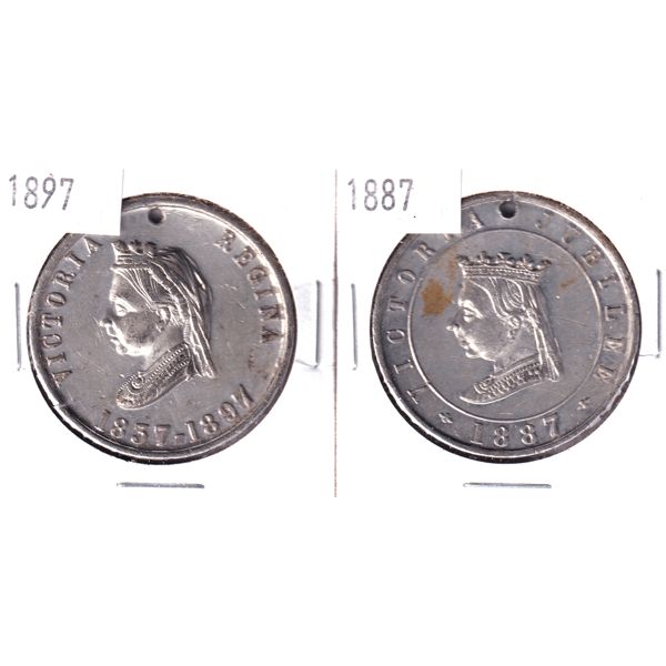 Great Britain Queen Victoria 1887 Jubilee & 1897 Diamond Jubilee Medallions, Holed. 2pcs.