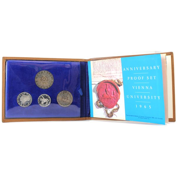 Vienna 1965 Vienna University 600th Anniversary 4-Coin Set in Leather Folder.