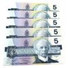 Image 2 : Lot of All 5 Signatures of 1986 Canada $5 Notes UNC or Better. 5pcs. 