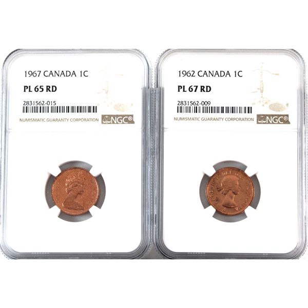 1-cent 1962 PL67 & 1967 PL65 NGC Red. 2pcs. 