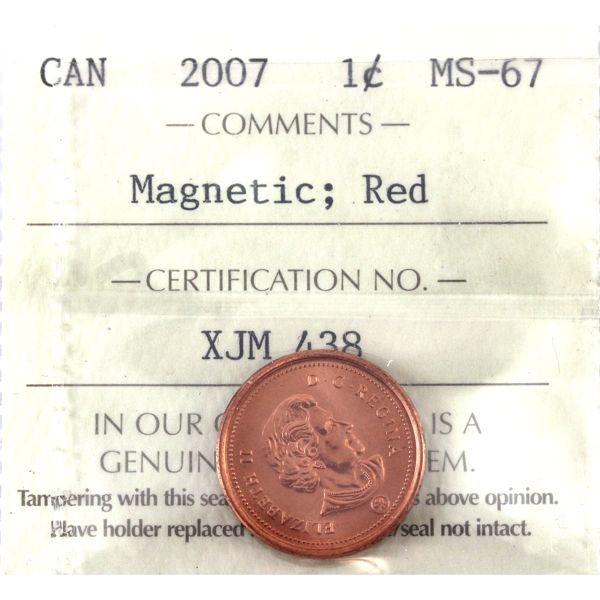 1-cent 2007 Magnetic ICCS MS67 Red