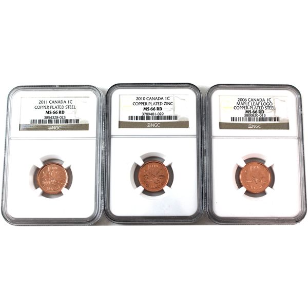 1-cent 2006-2011 NGC MS66 Red. 3pcs. 