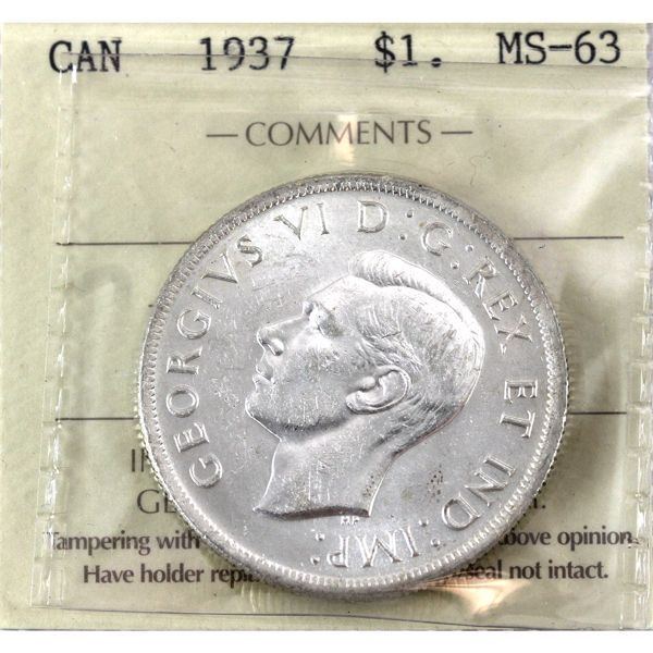 Silver $1 1937 ICCS MS63 
