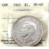Image 1 : Silver $1 1945 ICCS MS60 