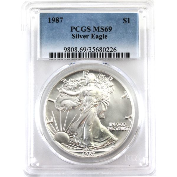 USA Silver 1987 $1 Silver Eagle PCGS MS69 (Tax Exempt)