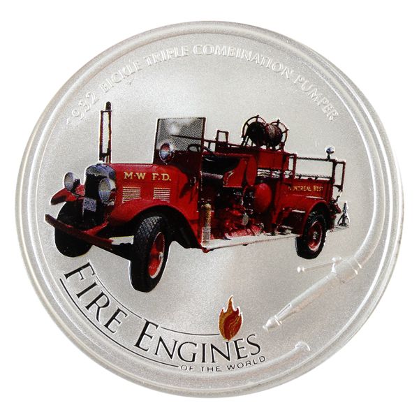 Cook Islands Silver 2005 $1 Fire Engines of the World Bickle Triple Combination Pumper. (Tax Exempt)