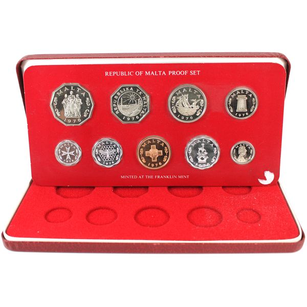 Republic of Malta 1976 9-Piece Proof Set Minted at The Franklin Mint in Original Packaging 