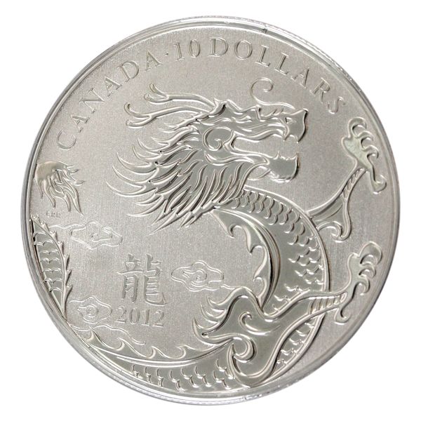 2012 $10 Year Of The Dragon 1/2oz Fine Silver Coin (Tax Exempt)