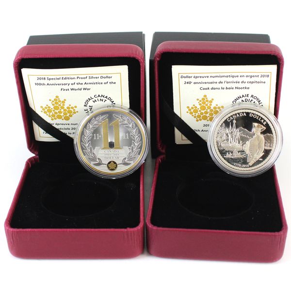 2018 Proof Silver Dollar .9999 Fine Silver Coins. 2pcs. (Tax Exempt)