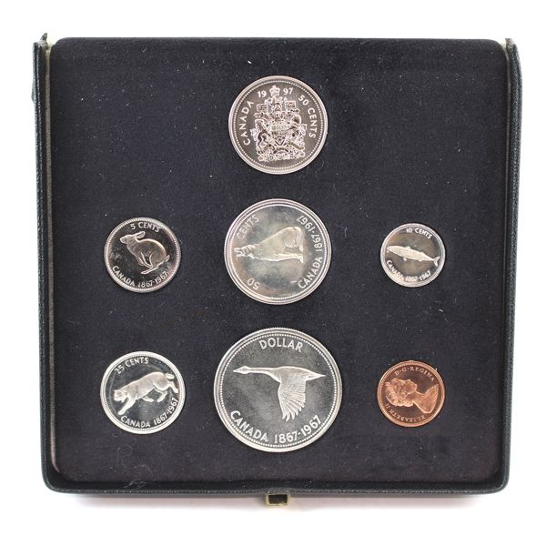 1967 Centennial Commemorative 6 Coin Fine Silver Set With a 1997 50-cent (non silver proof). 