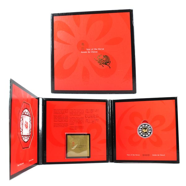 2002 $15 Lunar-Year of the Horse Sterling Silver Coin and Stamp Set 