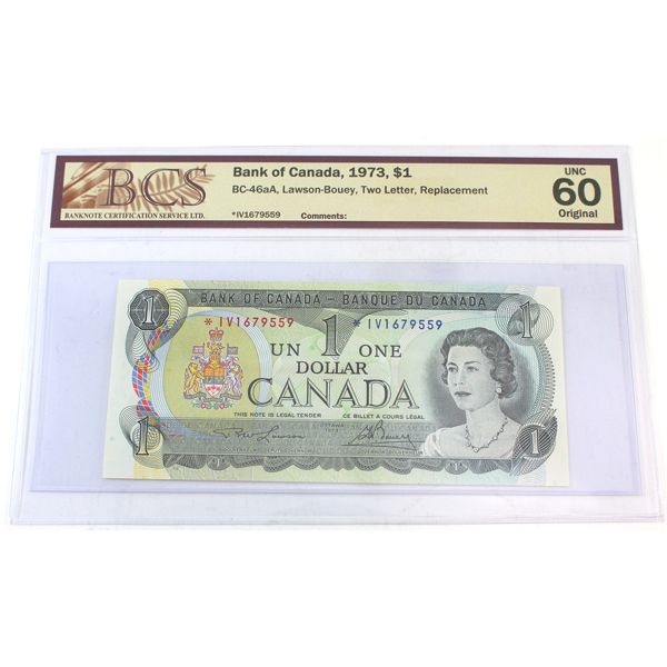 BC-46aA 1973 $1 *IV Replacement BCS UNC60 Original Lawson-Bouey Two Letter SN: *IV1679559