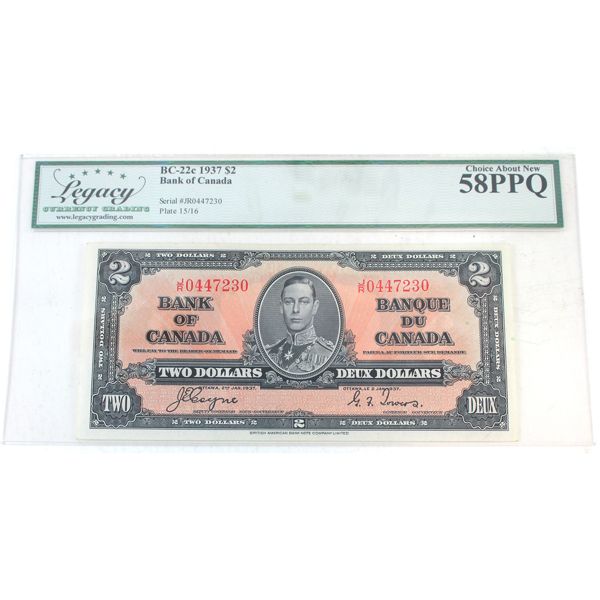 BC-22c 1937 $2 Legacy AU58 PPQ Coyne-Towers SN: J/R0447230