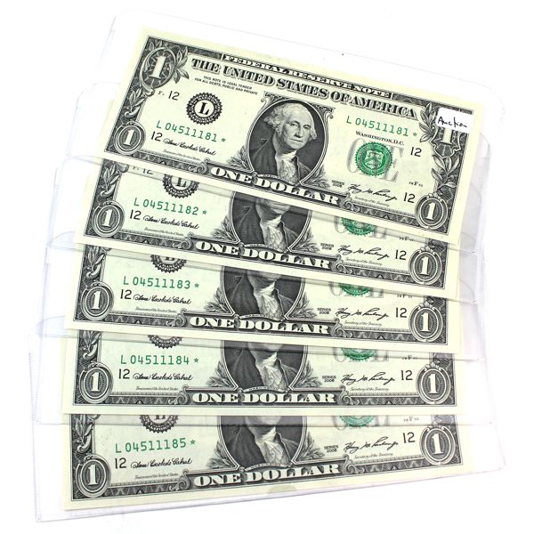 USA 2006 KL#4801L $1 'Consecutive Star Notes' SN: *L04511181-*L04511185. 5pcs.