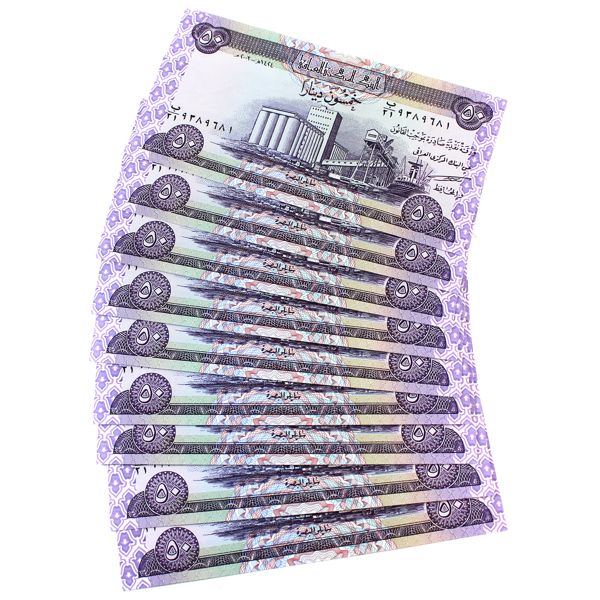 Iraq 2003 Pick#90 50 Dinars UNC or Better Collection of Banknotes. 10pcs.