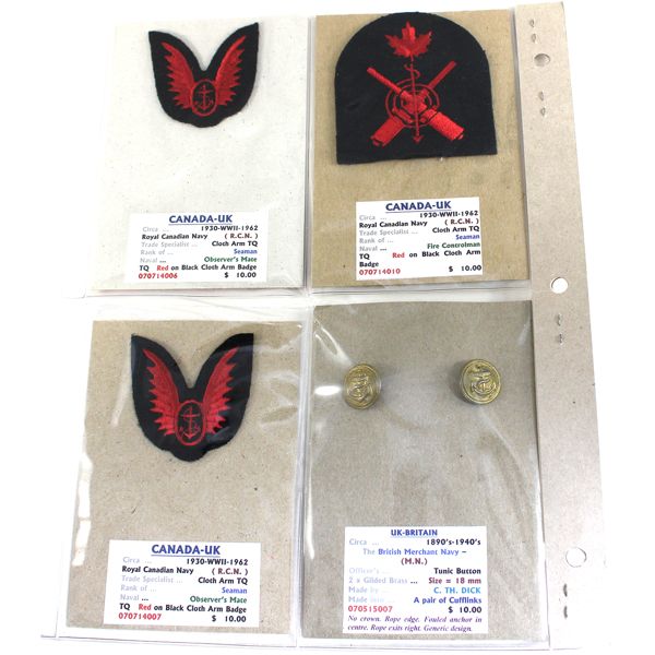 22x Canada & Great Britain Assorted Naval Badges, Buttons, and Insignia. 22pcs.