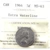 Image 1 : 5-cent 1964 Extra Waterline ICCS MS63 