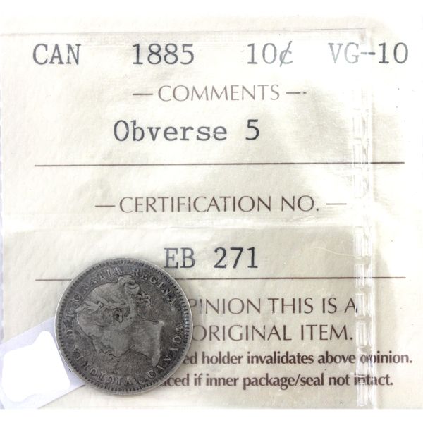 10-cent 1885 Obverse 5 ICCS VG10