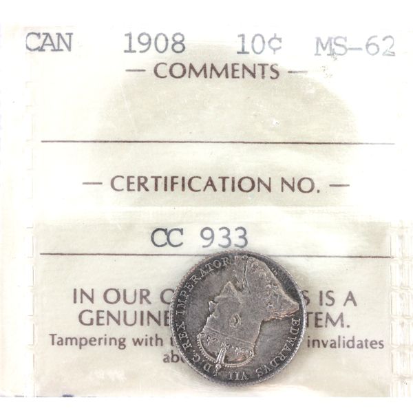10-cent 1908 ICCS MS62 