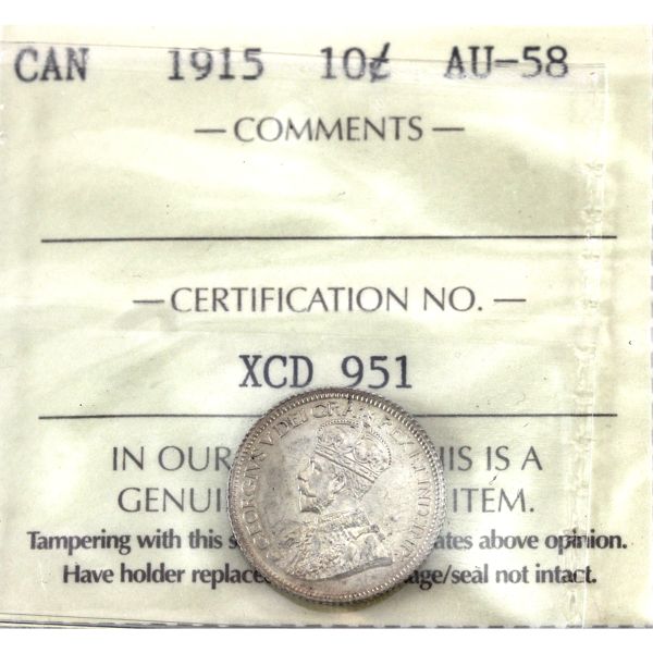 10-cent 1915 ICCS AU58