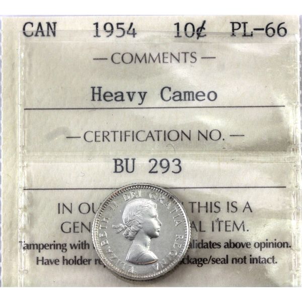 10-cent 1954 ICCS PL66 Heavy Cameo