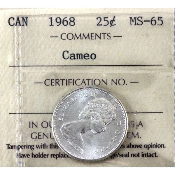25-cent 1968 ICCS MS65 Cameo