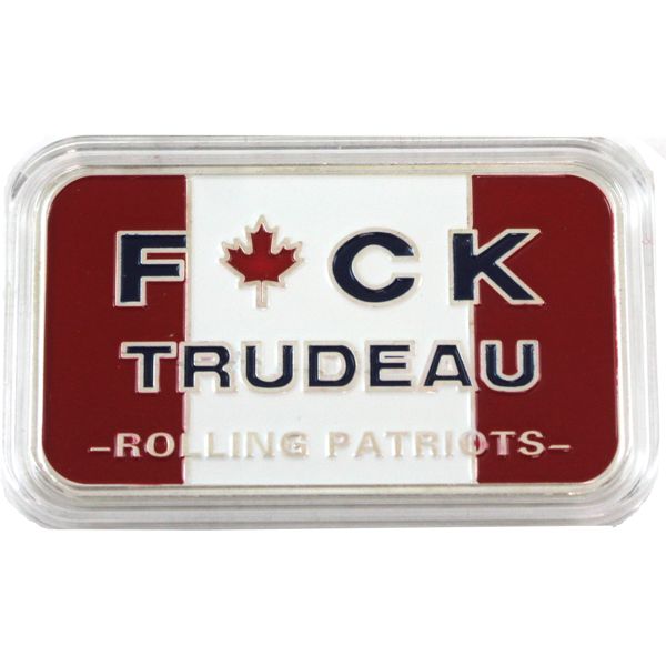 "F*CK TRUDEAU" -ROLLING PATRIOTS- 1oz Enameled .999 Fine Silver Bar in Capsule (Tax Exempt)