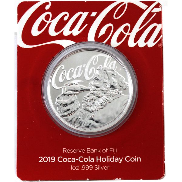Reserve Bank of Fiji 2019 $1 Coca-Cola Holiday Coin 1oz .999 Fine Silver in Plastic Cardboard Holder