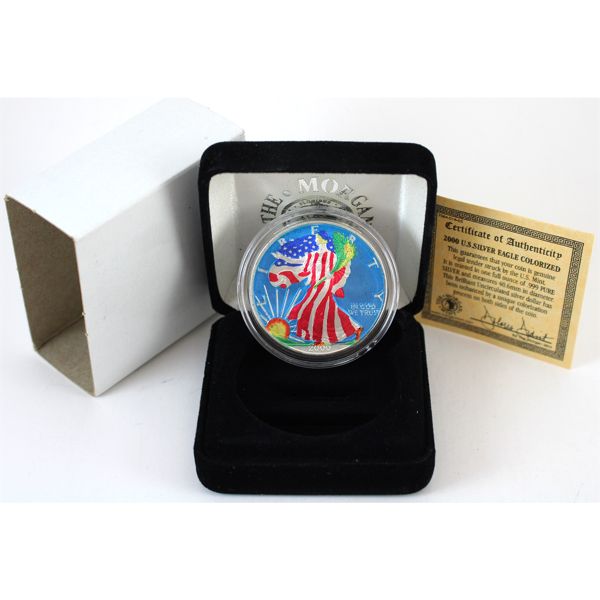 1oz USA 2000 $1 American Eagle .999 Fine Silver w/ Full Colouring on Both Sides of Coin (Tax Exempt)